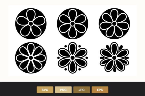 Black White Floral Circle Icons: Graphics & Illustrations