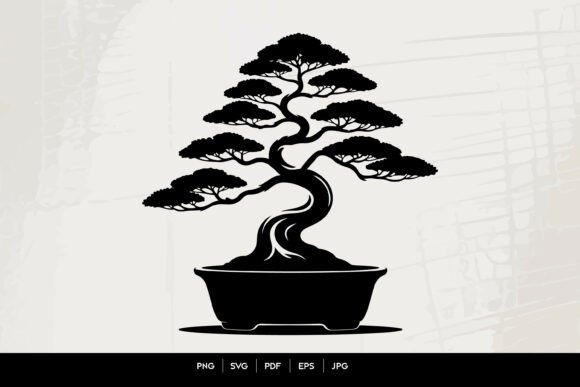 Bonsai Tree Silhouette SVG: Graphics & Illustrations for Creative Sellers