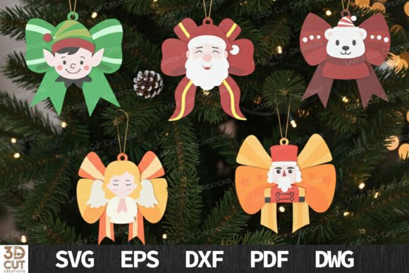 Christmas Bow Ornaments Bundle SVG: Laser Cutting & Winter Amp Ready