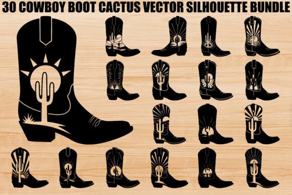 Cowboy Boot Cactus Silhouette Bundle: Graphics & Illustrations