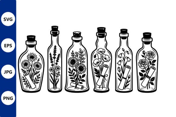 Decorative Glass Bottles Line Art Set: Illustrations & Graphics