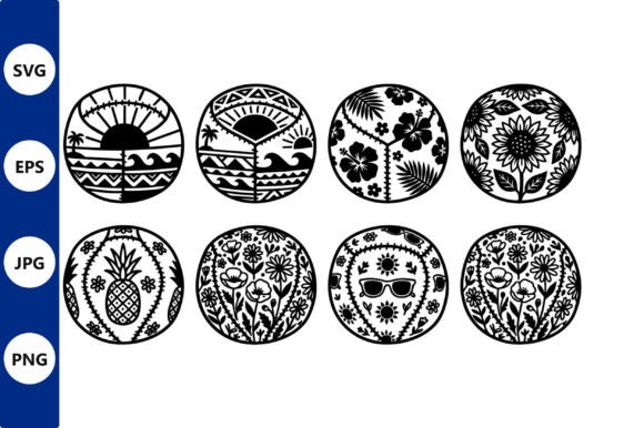 Decorative Tropical Circle Patterns: Graphics & Illustrations