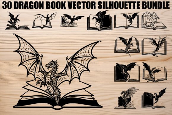 Dragon Book Silhouette Bundle: Graphics & Illustrations for Fantasy Sellers