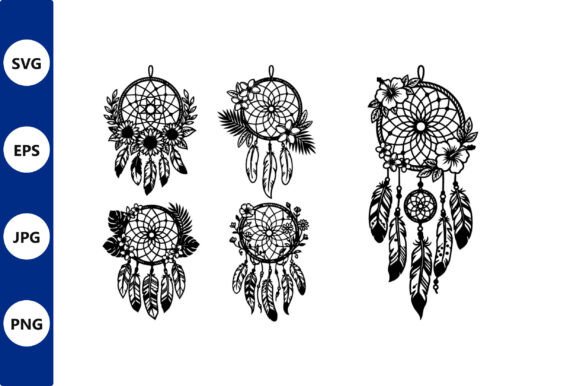 Dreamcatcher Floral Feathers Boho Wall Graphics & Illustrations