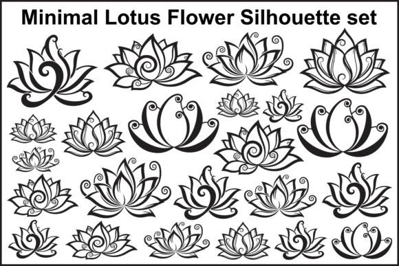 Elegant Minimal Lotus Flower Silhouette Graphics & Illustrations