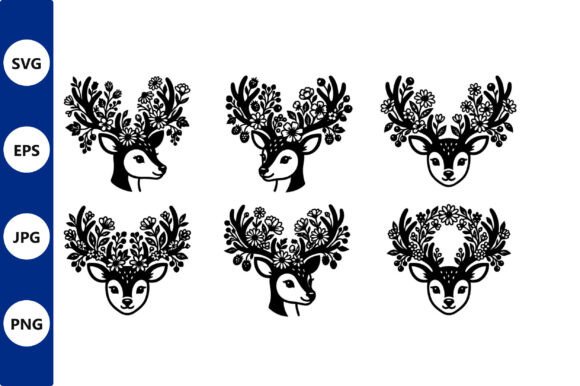 Floral Antler Deer Vector Set: Graphics & Illustrations for Editorial Impact