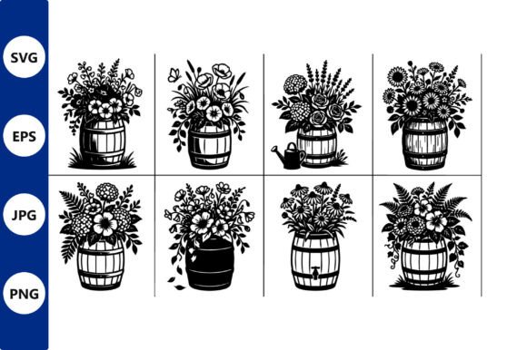 Floral Barrel Bouquet Black and White Graphics