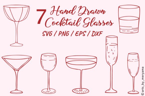 Hand Drawn Cocktail Drink Glass Set SVG Graphics
