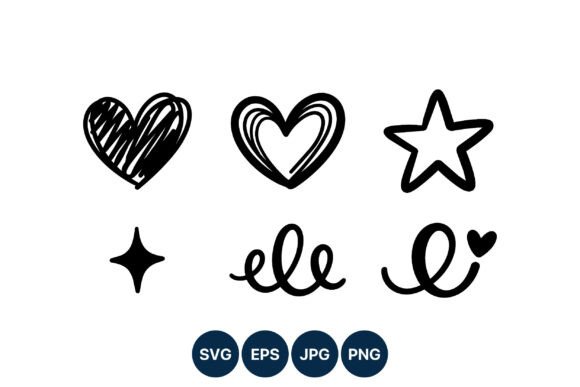 Hand Drawn Hearts Stars Swirls Vector: Graphics & Illustrations