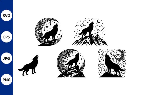 Moonlit Wolf Silhouette Circle: Bold Graphics & Illustrations