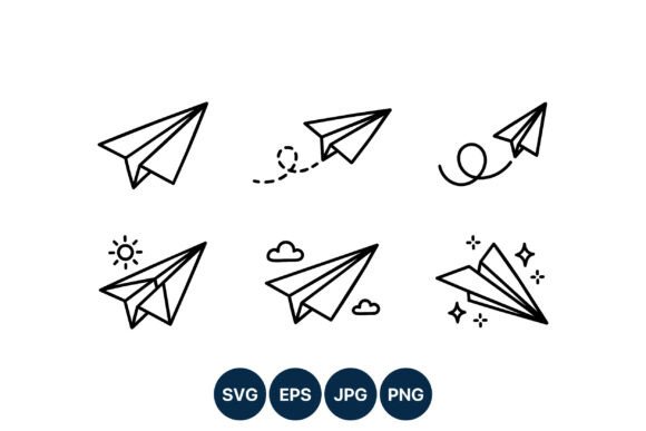 Paper Plane Line Art Icon Set: Graphics & Illustrations for Editorial Impact