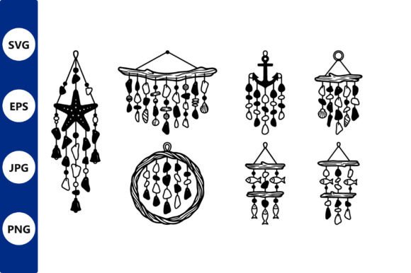 Shell Wind Chime Collection: Graphics & Illustrations for Coastal Crafters
