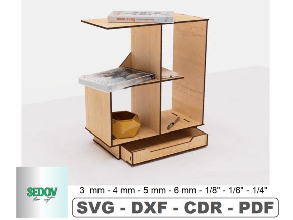 Table Bookshelf with Drawer Laser Cut: Organizers for Brand-Forward Design