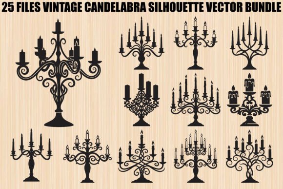 Vintage Candelabra Silhouette Bundle: Graphics & Illustrations