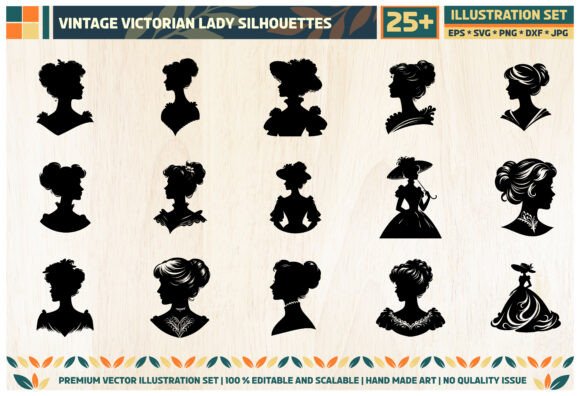 Vintage Victorian Lady Silhouette SVG: Graphics & Illustrations