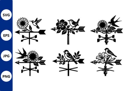 Weather Vane Birds Flowers Vector Art: Graphics & Illustrations