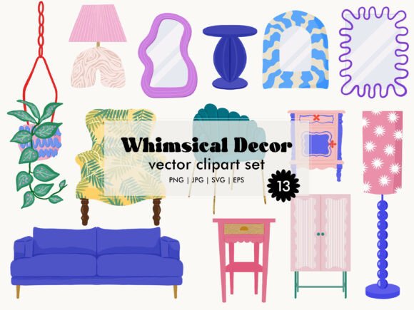 Whimsical Home Decor Clipart Set SVG Graphics & Illustrations