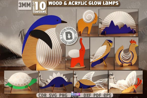 Wood Acrylic Glow Lamps Laser Cut Set: Laser Cutting Meets Home Decor